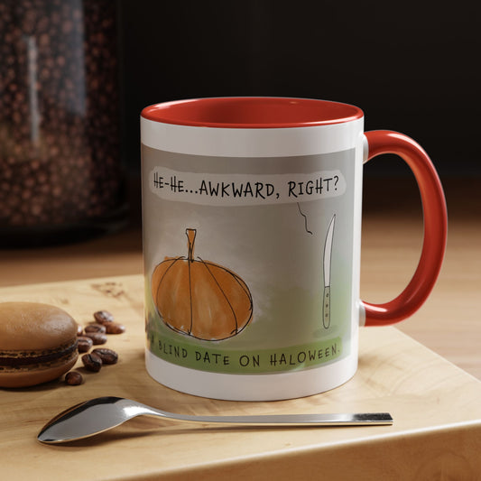 The Blind Date On Halloween Cartoon Watercolor And Ink Accent Coffee Mug 11oz and 15oz)
