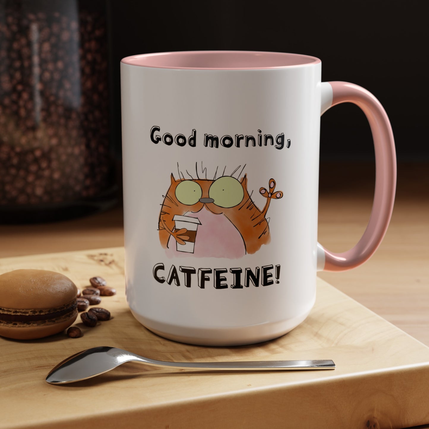 Cat Lovers Pun With A Funny Orange Feline Drinking Starbucks Coffee 11oz and 15oz Accented Mug