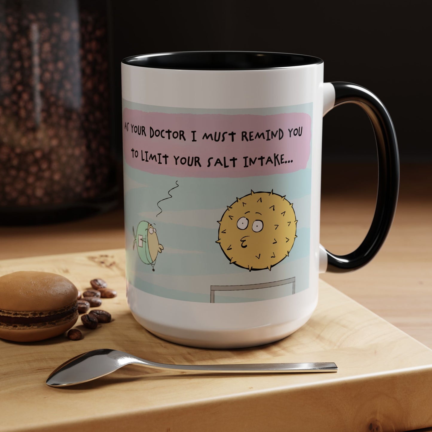 Funny Health Reminder Coffee Mug, Humorous Gift for Doctors, Cute Mug for Salt Lovers, Kitchen Humor, Quirky Coffee Cup