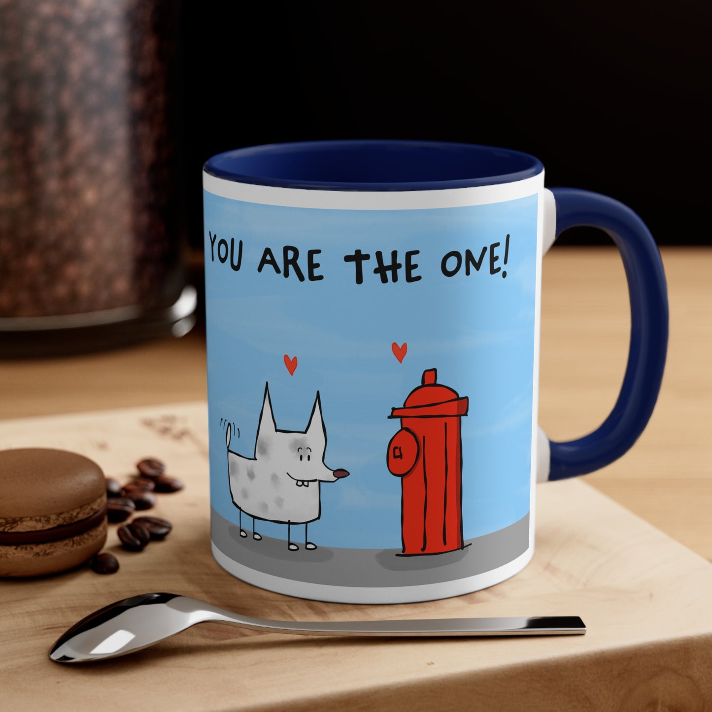 Funny White Dog Falling In Love With A Red Fire Hydrant You Are The Only One Colorful Accent Coffee Mug 11oz