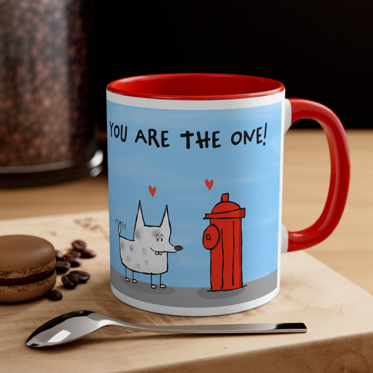 Funny White Dog Falling In Love With A Red Fire Hydrant You Are The Only One Colorful Accent Coffee Mug 11oz