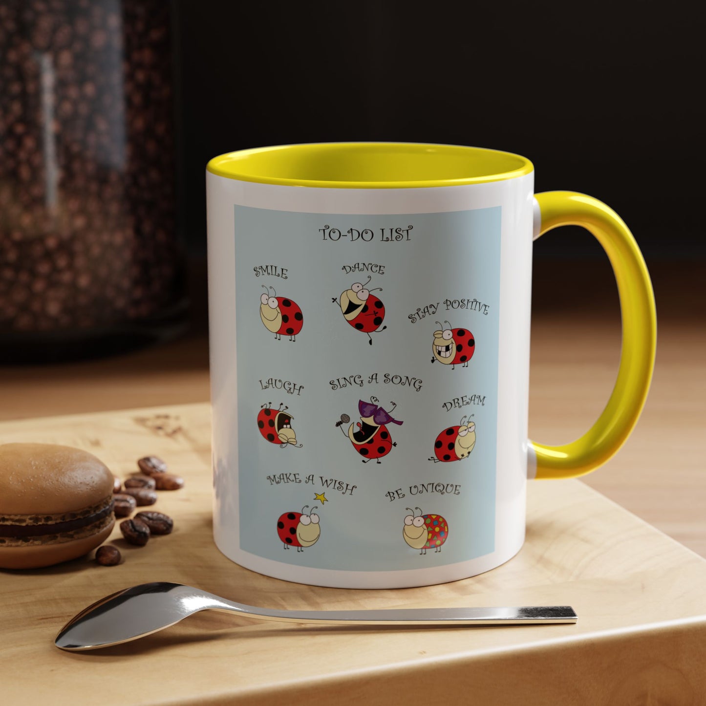 Mug  With Funny Ladybug And To-Do List And Positive Messages Accent Coffee Mug 11 and 15oz