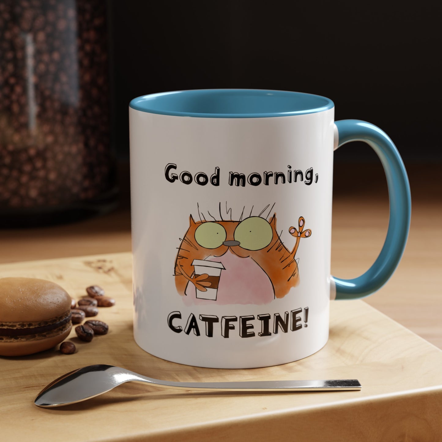 Cat Lovers Pun With A Funny Orange Feline Drinking Starbucks Coffee 11oz and 15oz Accented Mug