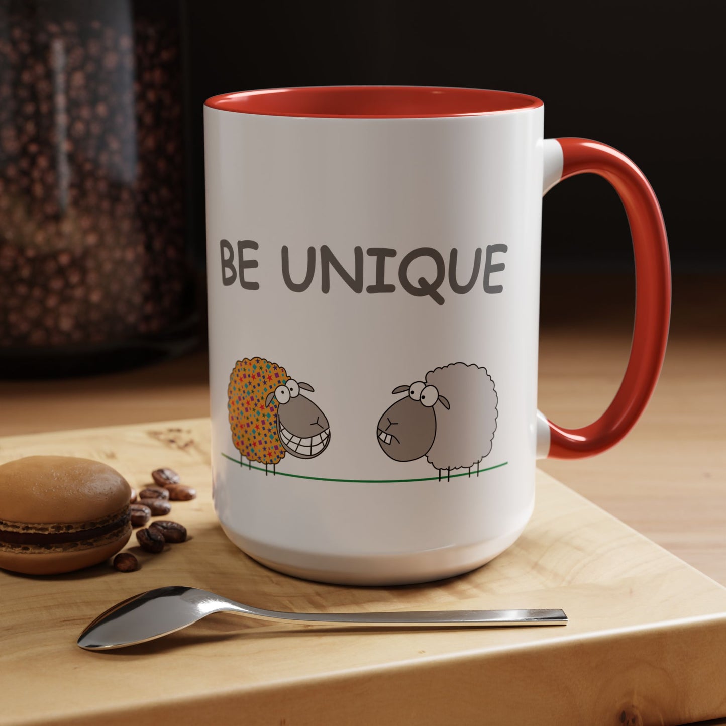 Mug With Cute Sheep Art And Be Unique Optimistic Message For Positive Children Two-Tone Mug 11-15oz