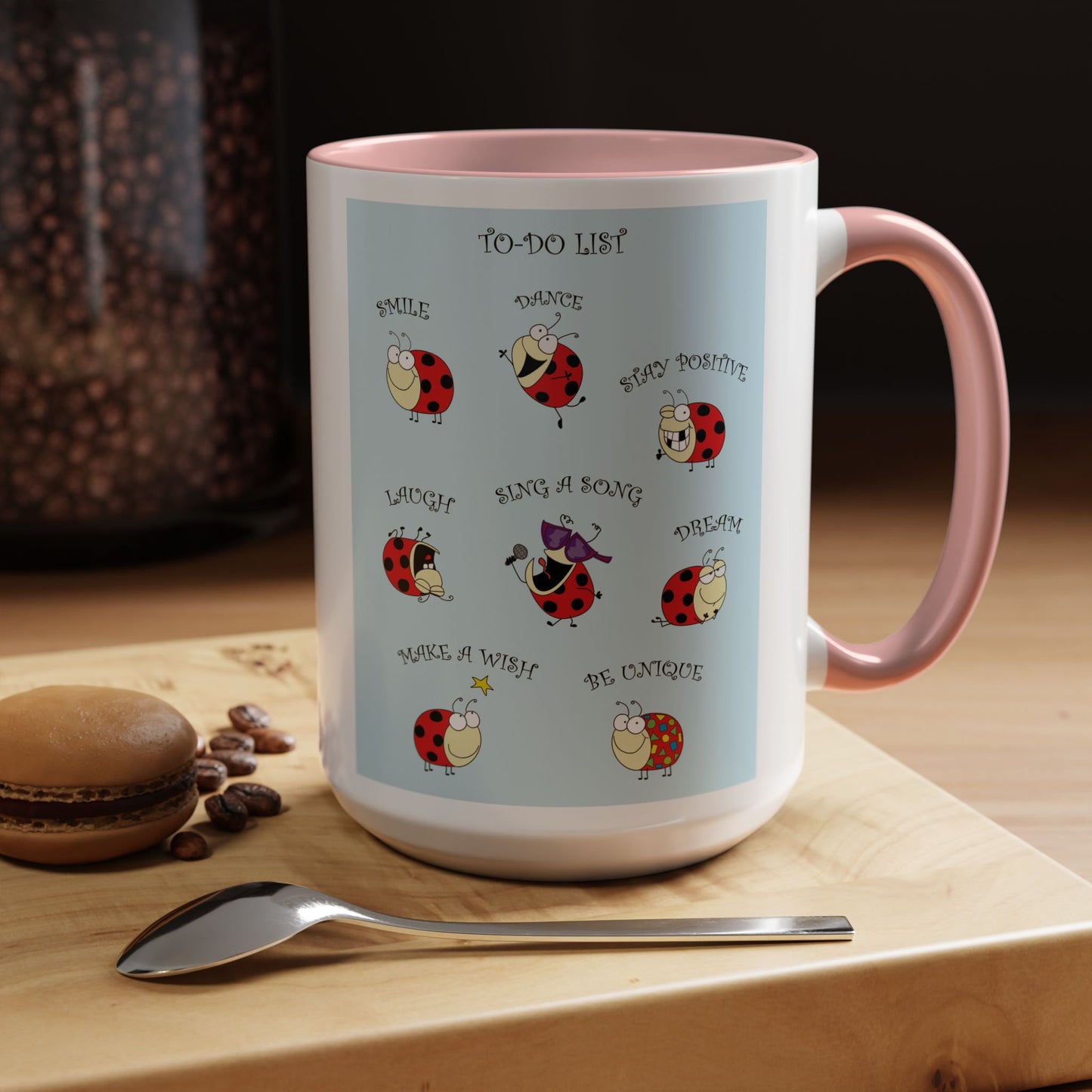Mug  With Funny Ladybug And To-Do List And Positive Messages Accent Coffee Mug 11 and 15oz