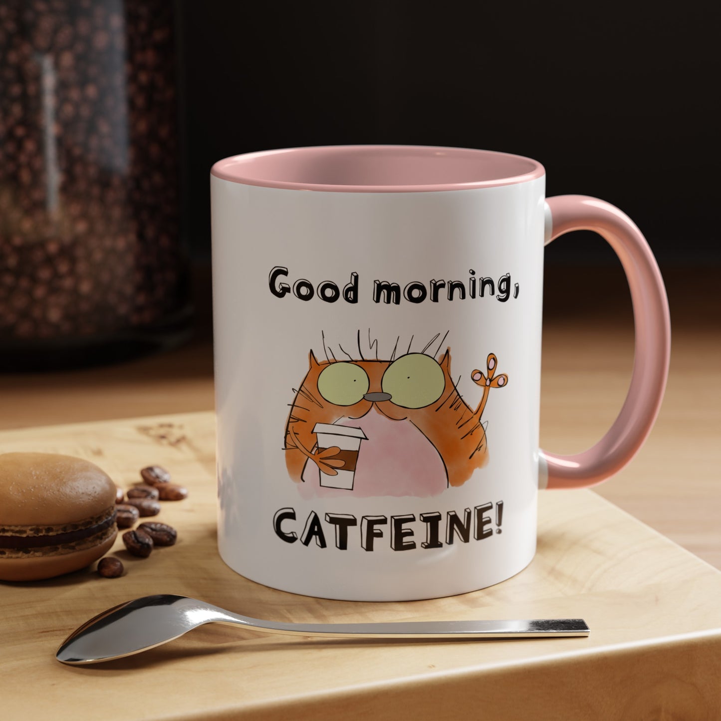 Cat Lovers Pun With A Funny Orange Feline Drinking Starbucks Coffee 11oz and 15oz Accented Mug