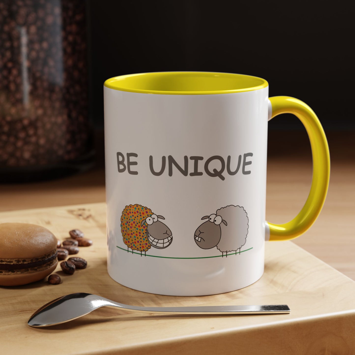 Mug With Cute Sheep Art And Be Unique Optimistic Message For Positive Children Two-Tone Mug 11-15oz