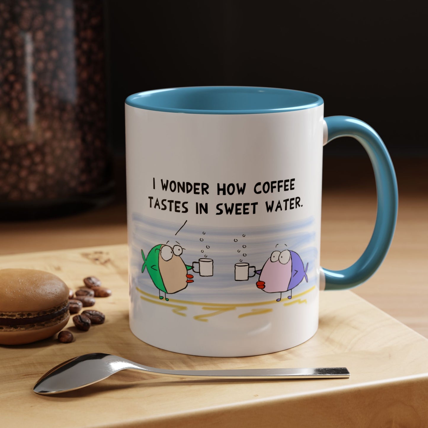 Funny Fish Drinking Coffee In The Ocean Talking About The Coffee Taste Coffee Mug (11, 15oz)