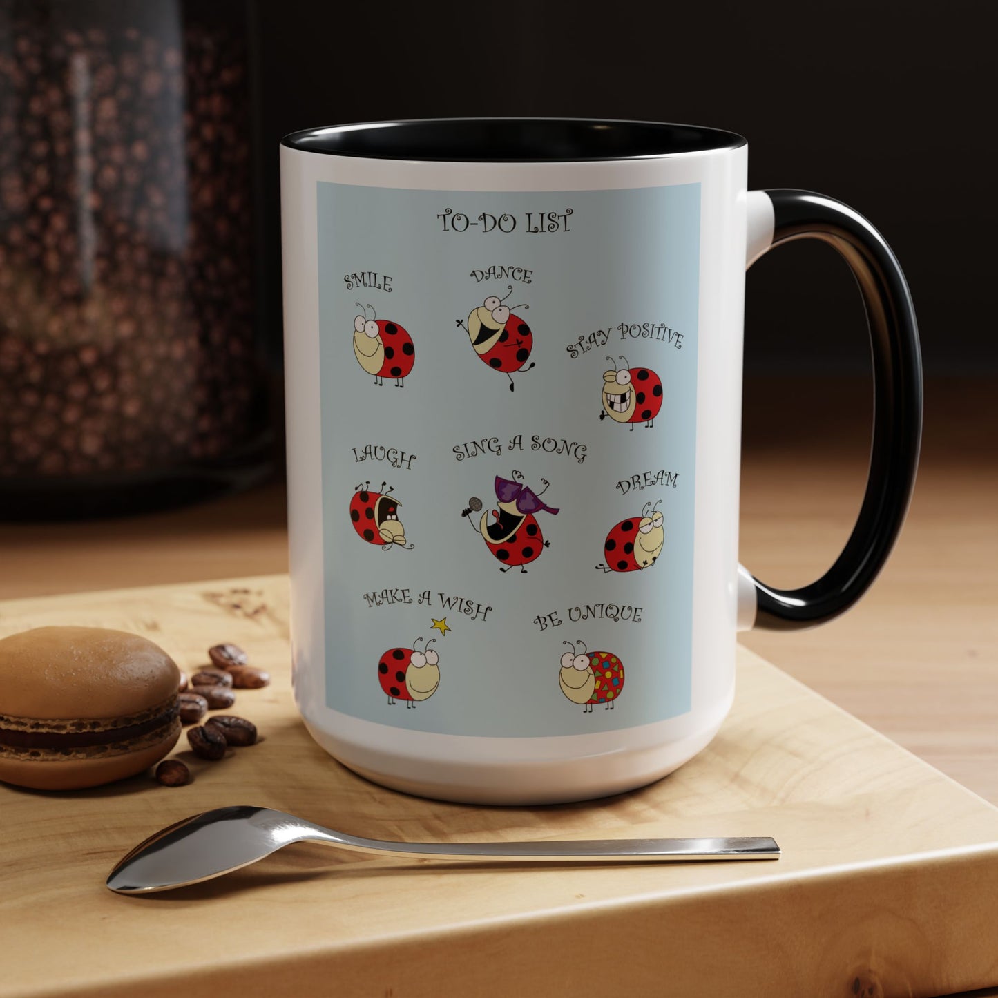 Mug  With Funny Ladybug And To-Do List And Positive Messages Accent Coffee Mug 11 and 15oz