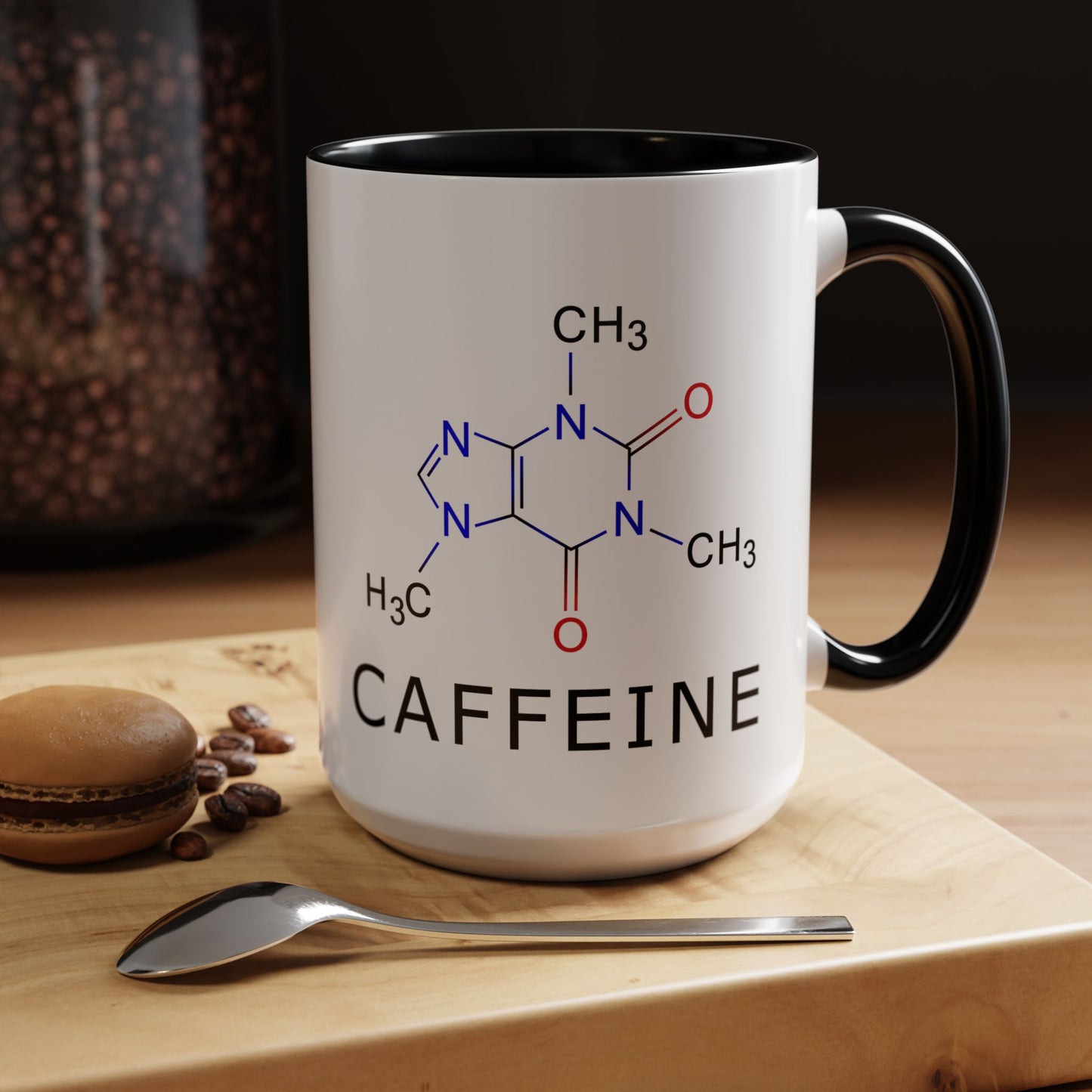 Caffeine! Caffeine! Caffeine Molecular Formula Black and White For Science Lover Accent Coffee Mug 11oz, 15oz