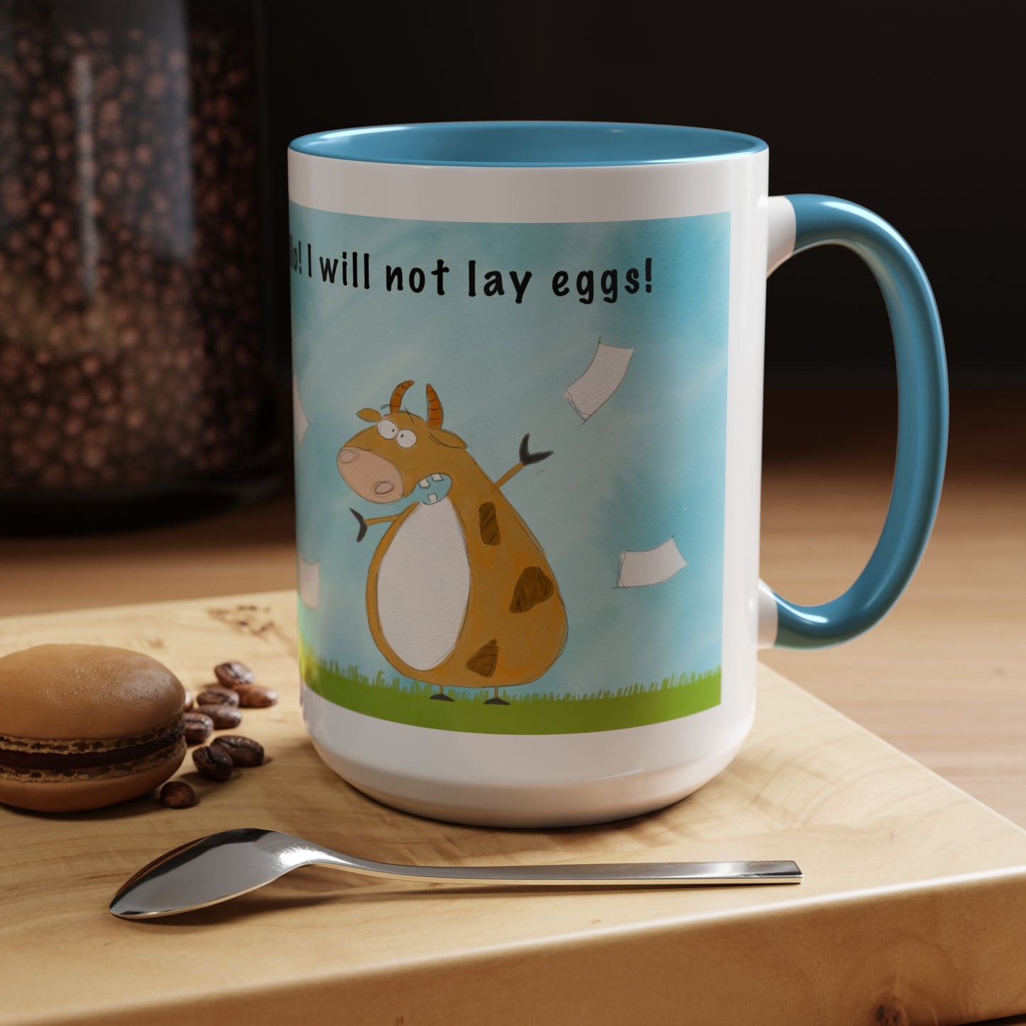 Funny Cow Laying Eggs Accent Coffee Mug 11oz and 15oz
