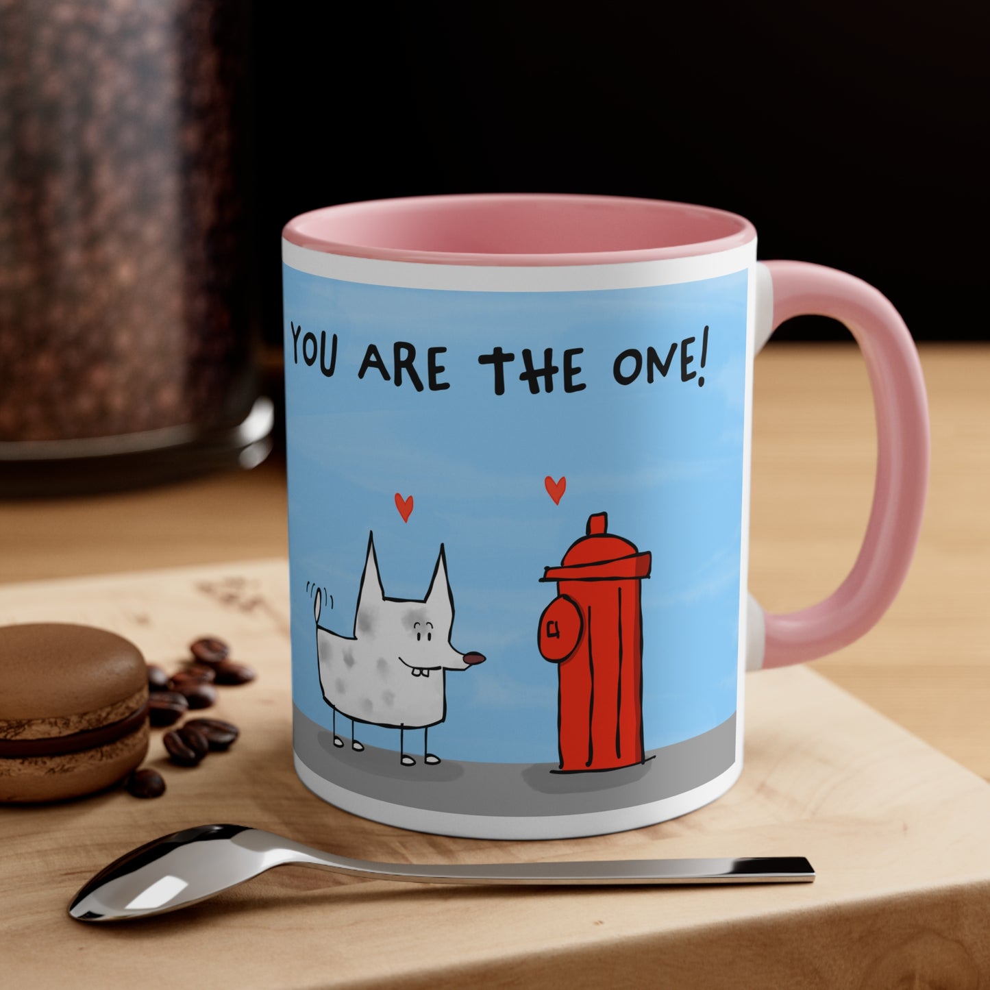 Funny White Dog Falling In Love With A Red Fire Hydrant You Are The Only One Colorful Accent Coffee Mug 11oz