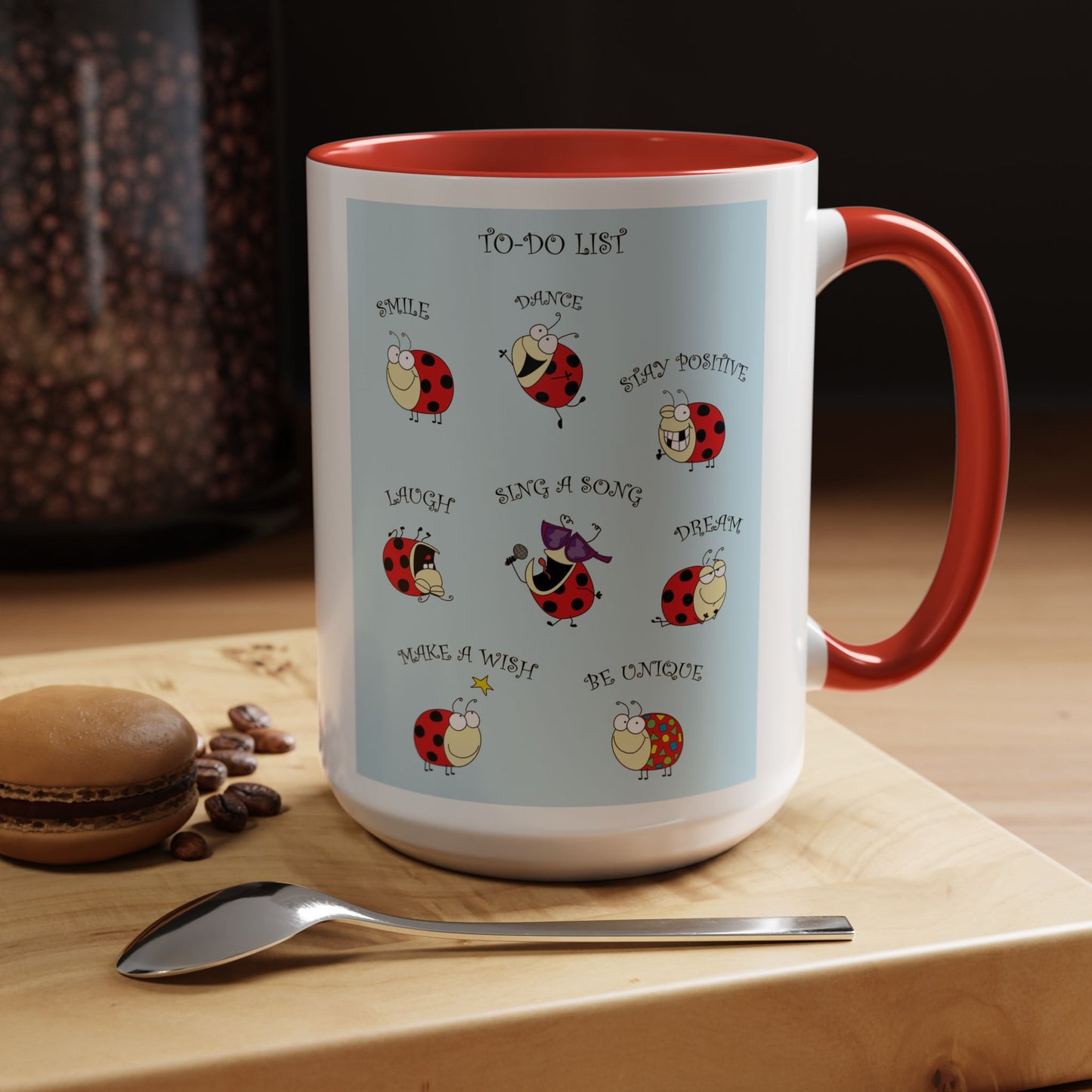 Mug  With Funny Ladybug And To-Do List And Positive Messages Accent Coffee Mug 11 and 15oz