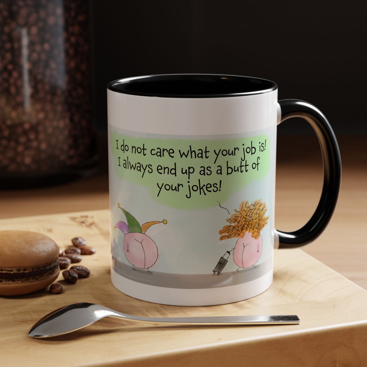 Butt Joke Pun With A Clown And His Wife  Accent Coffee Mug (11, 15oz)
