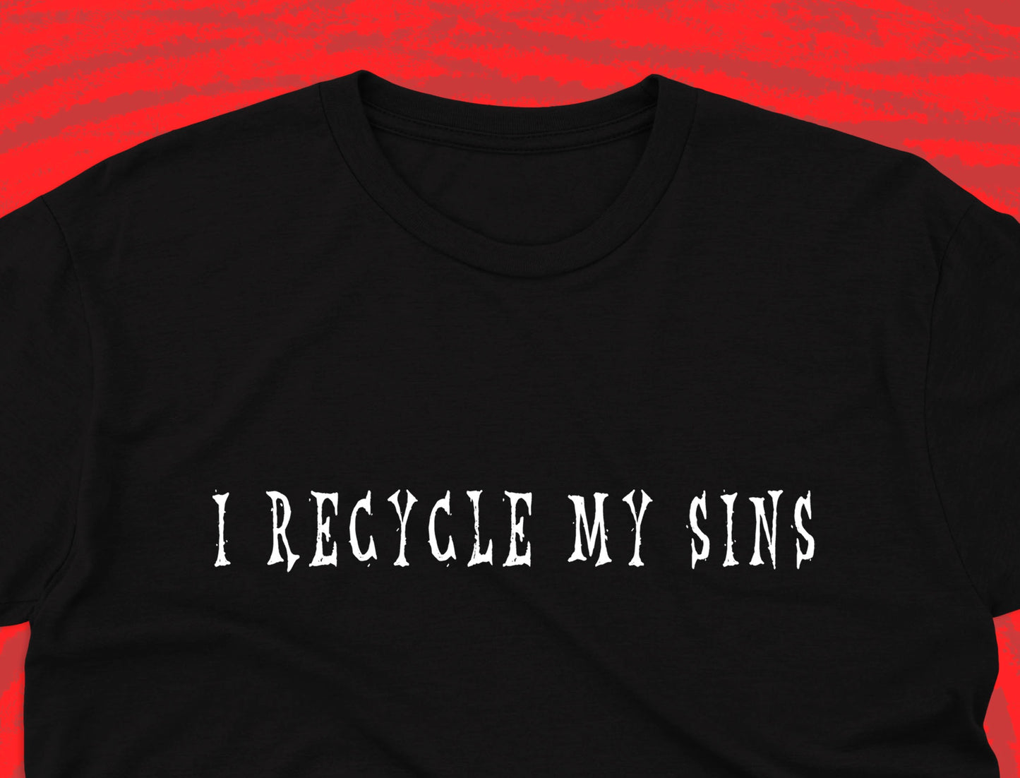 Sarcastic Humor Joke Hell And Heavens Black T-Shirt With White White Letters Unisex Softstyle Cotton Shirt