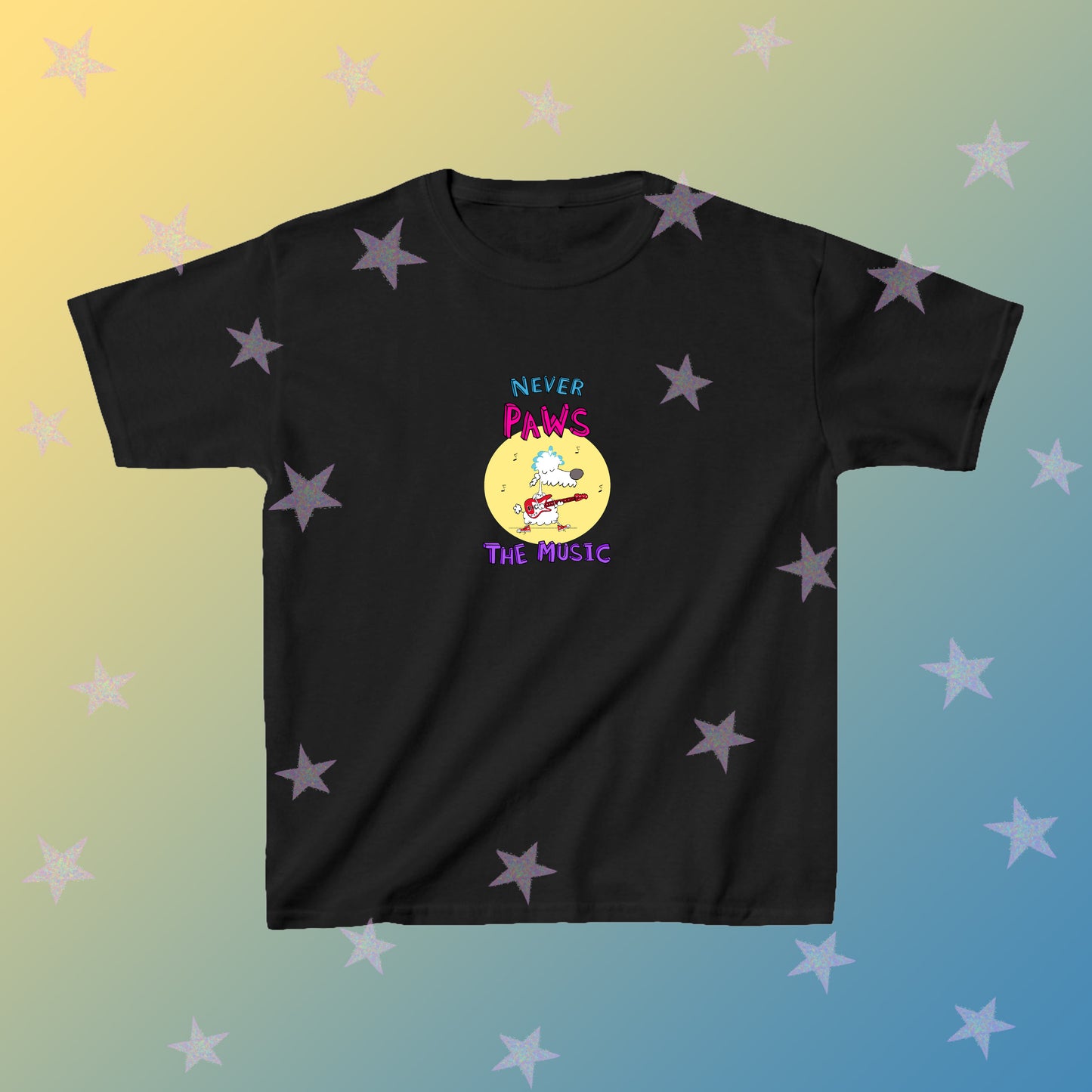 Cute Poodle Playing Rock Music On Guitar Never Pause the Music Song Men's Graphic T-shirt