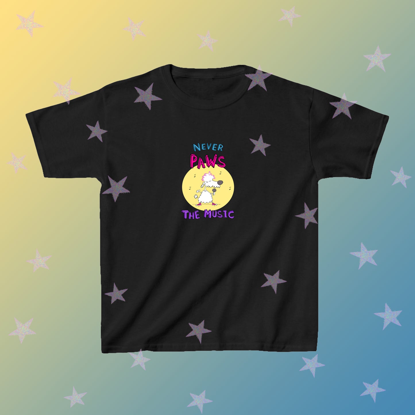 Cute Poodle Playing Rock Music On Guitar Never Pause the Music Song Women's Graphic T-shirt