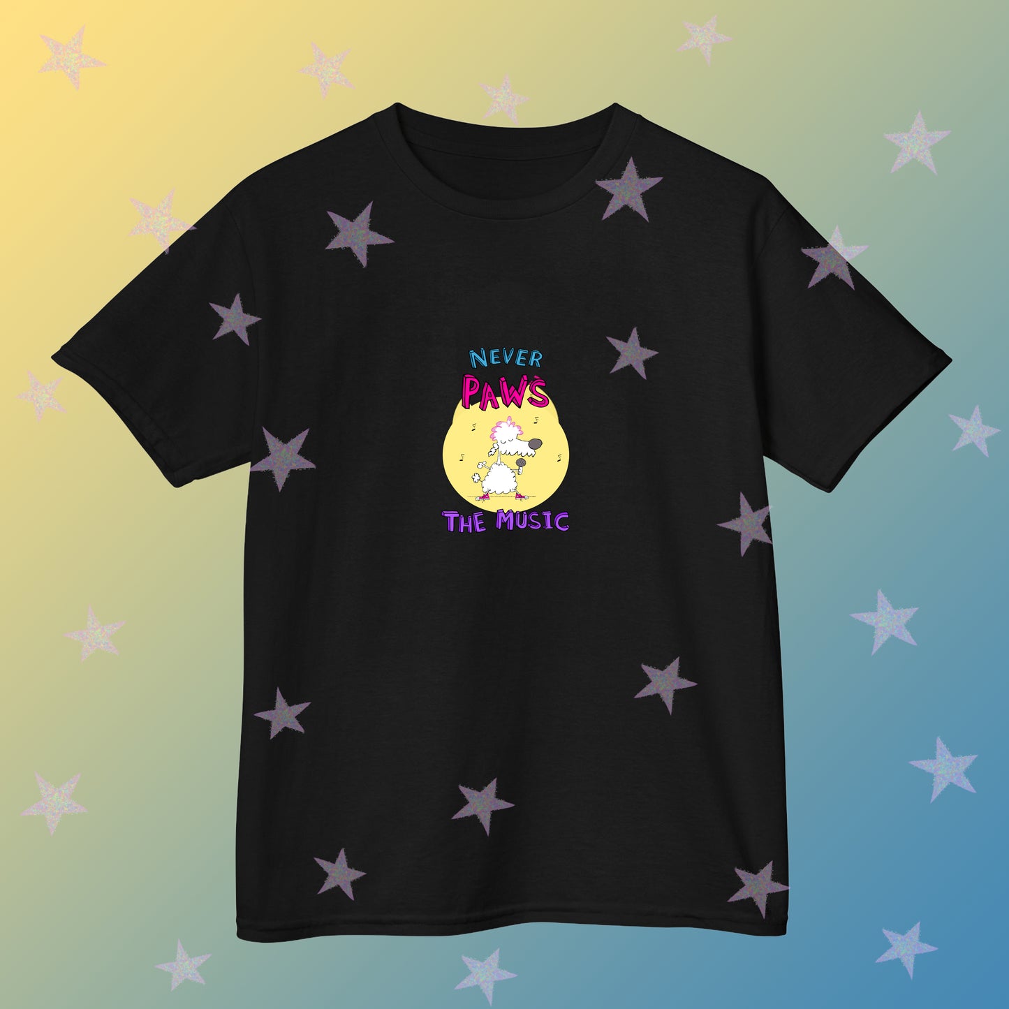 Cute Poodle Playing Rock Music On Guitar Never Pause the Music Song Women's Graphic T-shirt