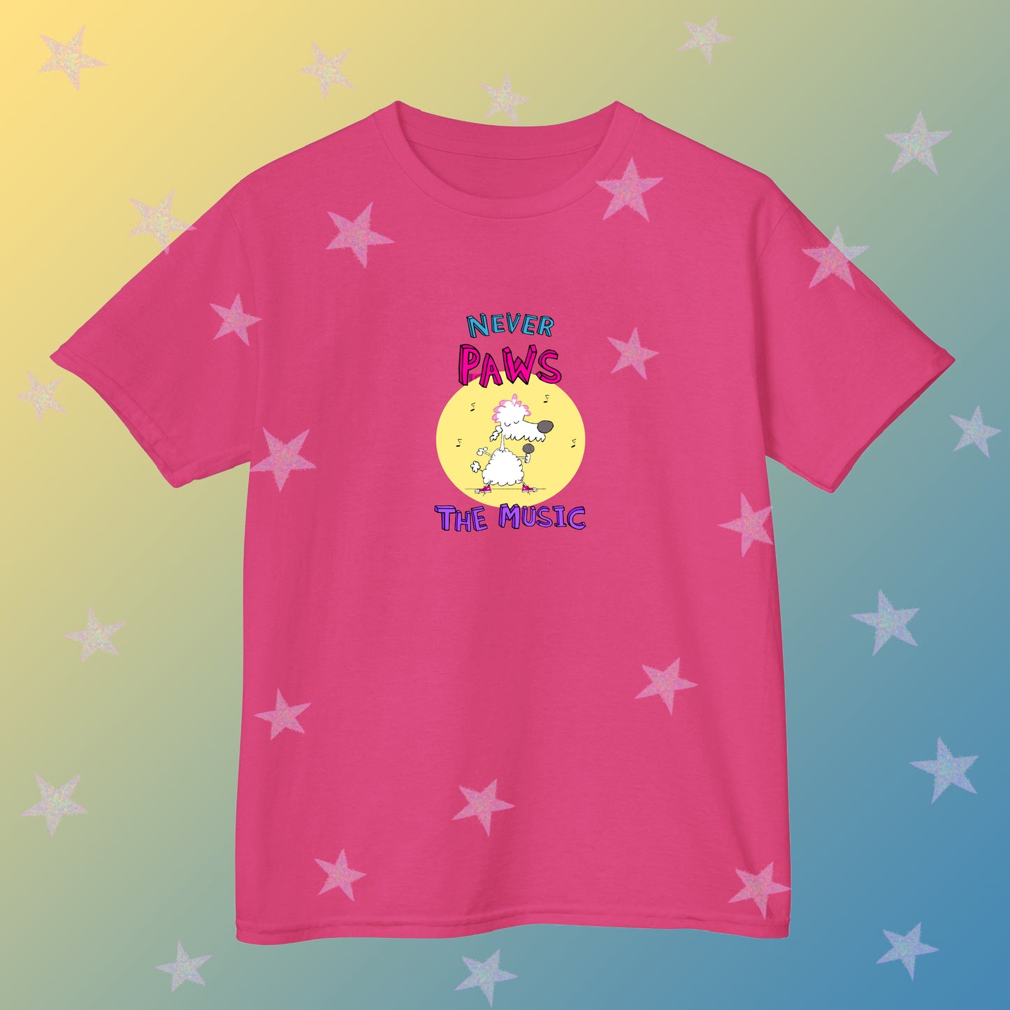 Cute Poodle Playing Rock Music On Guitar Never Pause the Music Song Women's Graphic T-shirt