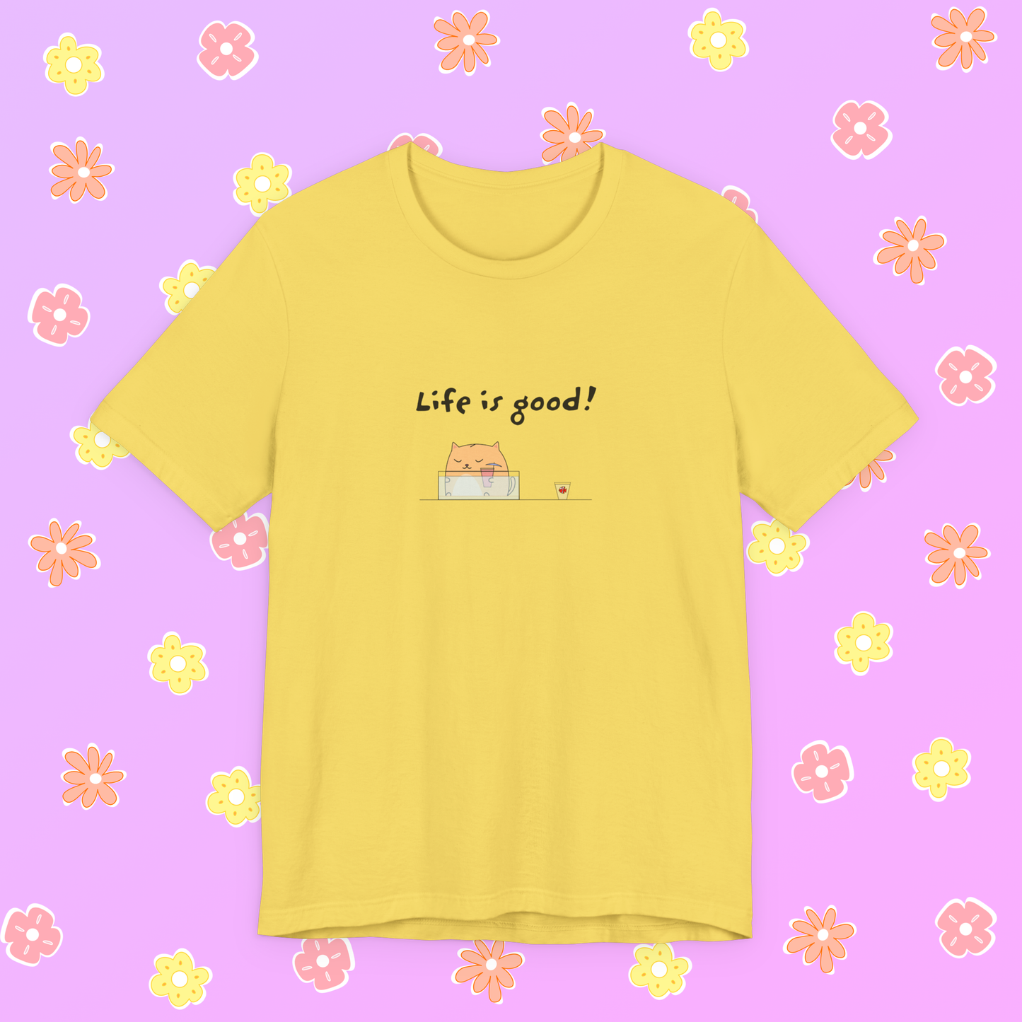 Cute Orange Cat Sitting On The Beach Holding Cocktail Singing Life Is Good Teenage Girls And Women Graphic Tee