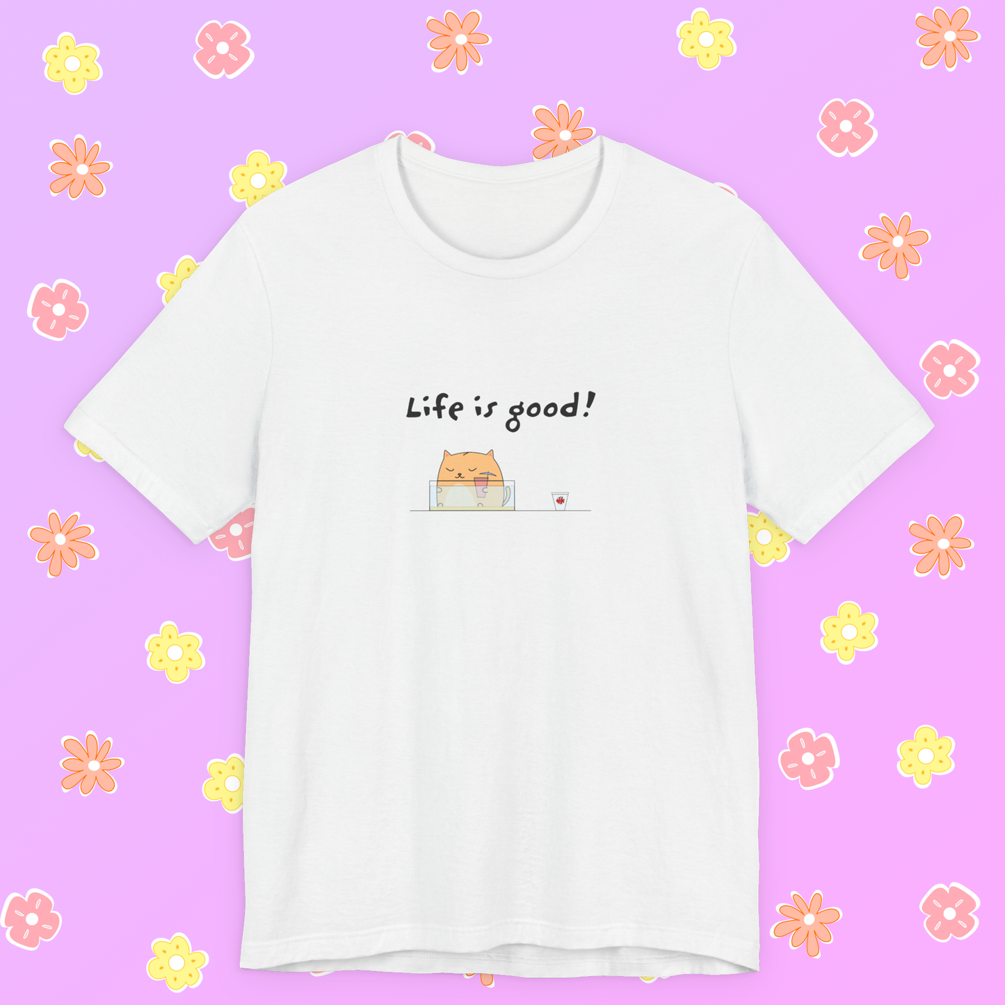Cute Orange Cat Sitting On The Beach Holding Cocktail Singing Life Is Good Teenage Girls And Women Graphic Tee