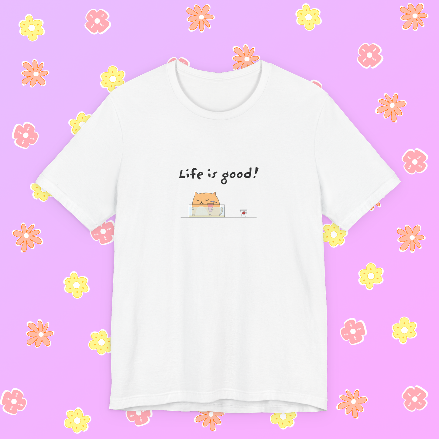 Cute Orange Cat Sitting On The Beach Holding Cocktail Singing Life Is Good Teenage Girls And Women Graphic Tee