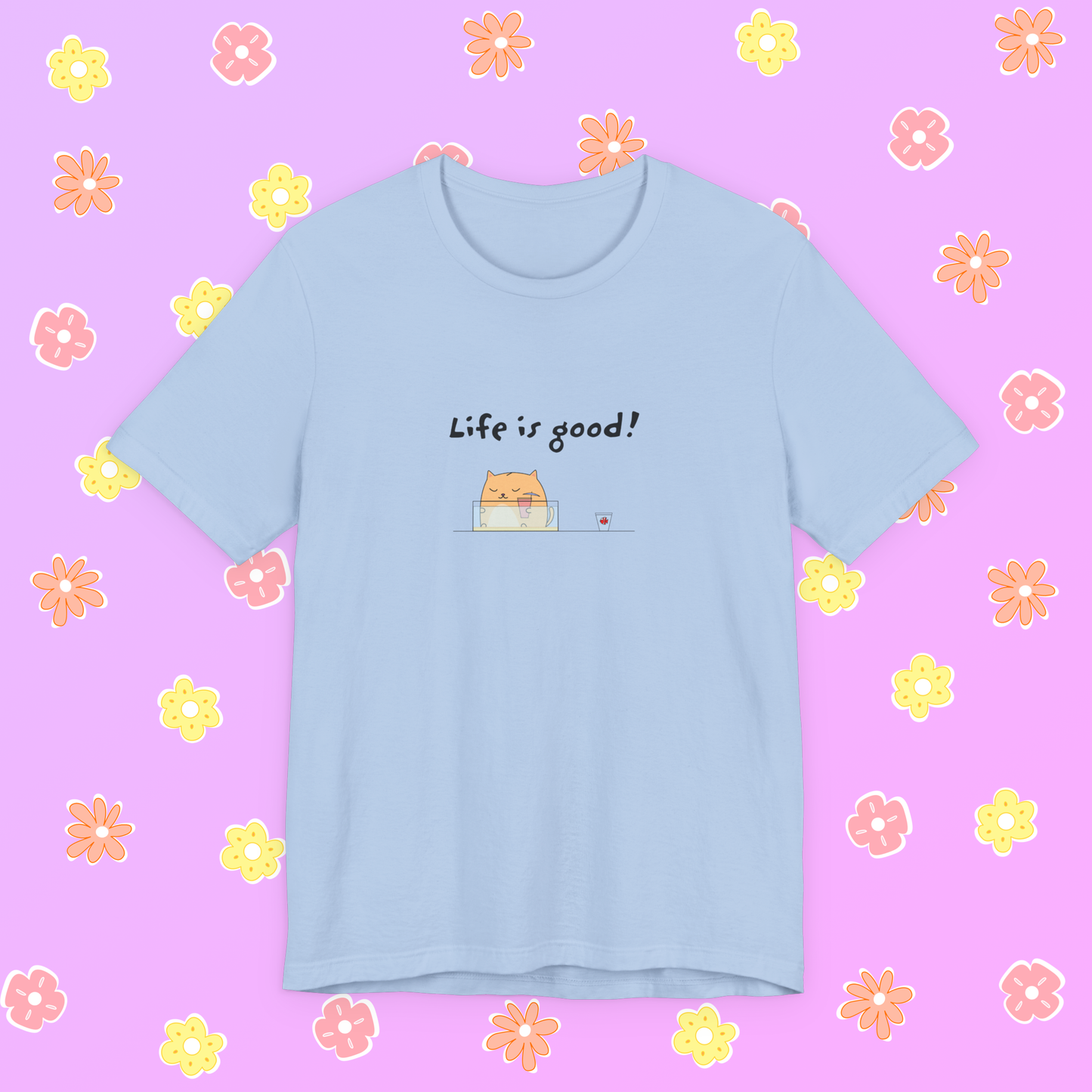 Cute Orange Cat Sitting On The Beach Holding Cocktail Singing Life Is Good Teenage Girls And Women Graphic Tee