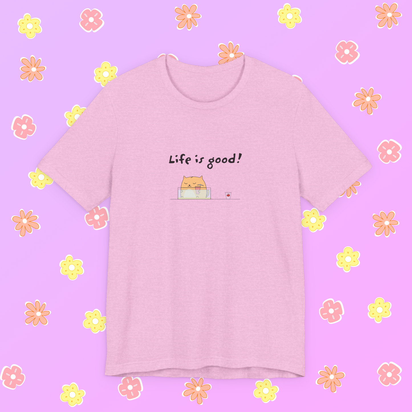 Cute Orange Cat Sitting On The Beach Holding Cocktail Singing Life Is Good Teenage Girls And Women Graphic Tee