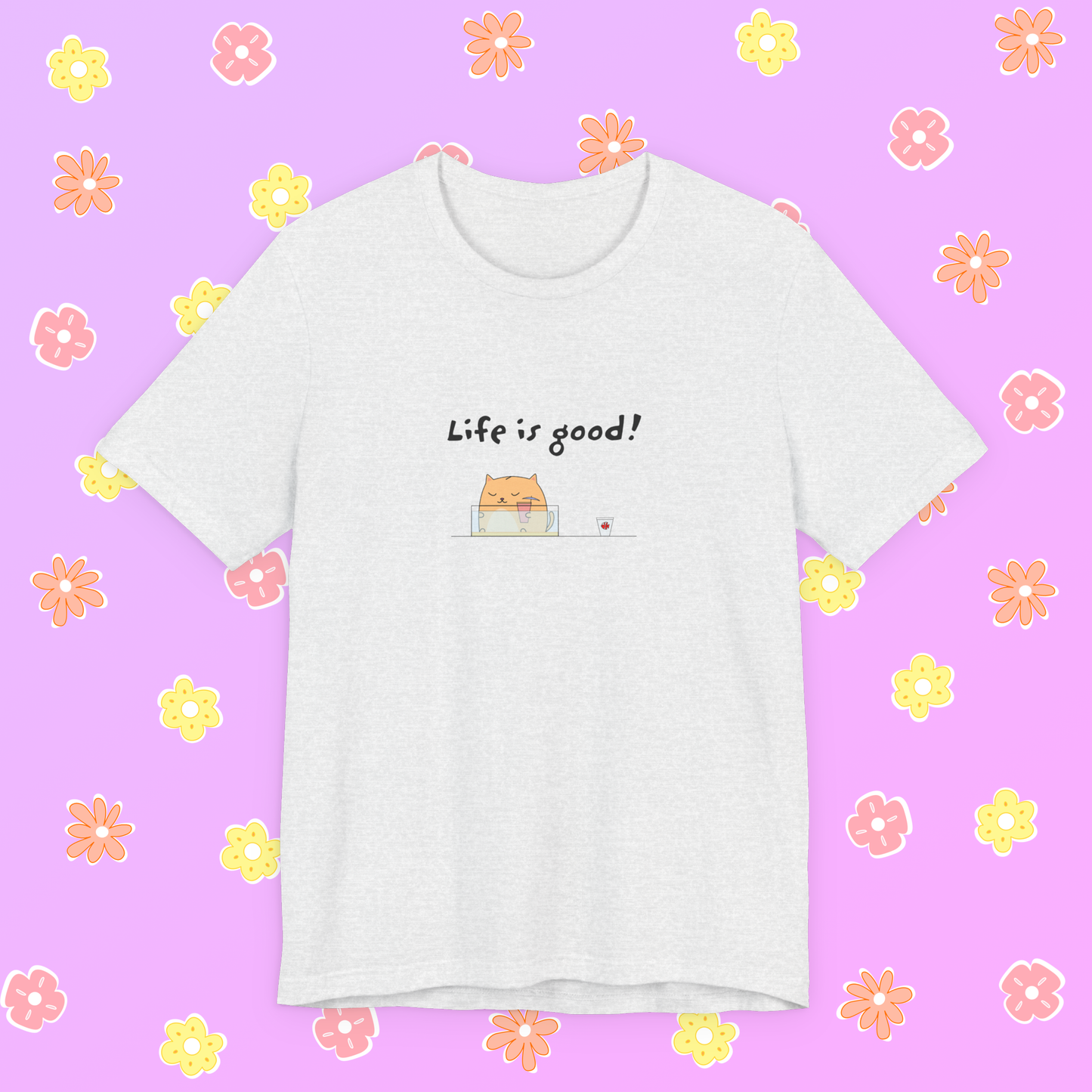 Cute Orange Cat Sitting On The Beach Holding Cocktail Singing Life Is Good Teenage Girls And Women Graphic Tee