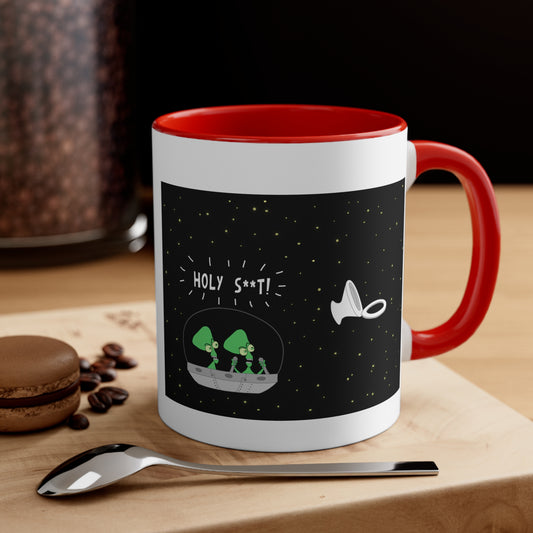 Two Weird Aliens And A Toilet Seat In Space Dad Joke Cartoon On 11oz Accent Coffee Mug