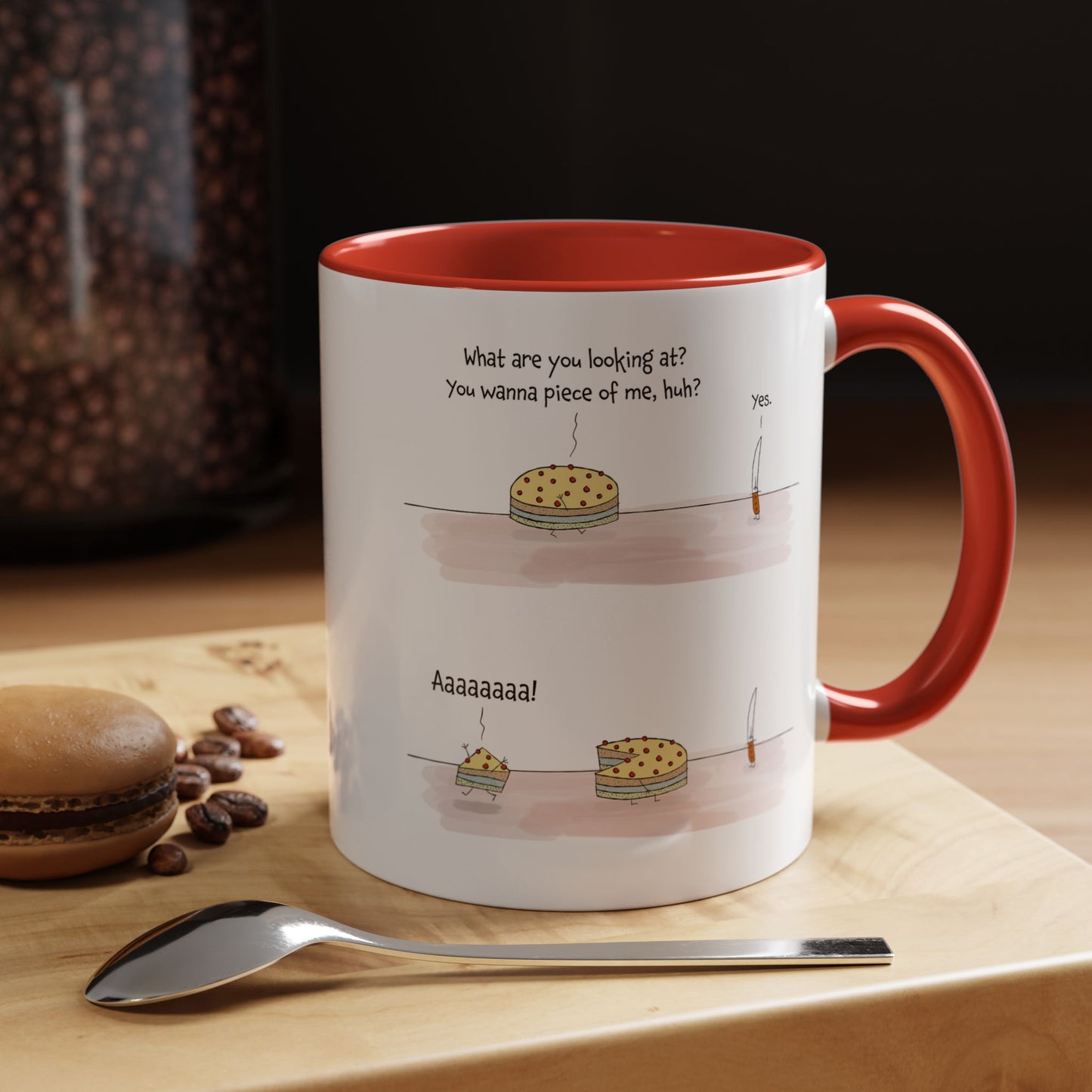 Funny Pun with A Cake A Knife And The Piece Of Cake Accent Coffee Mug 11oz