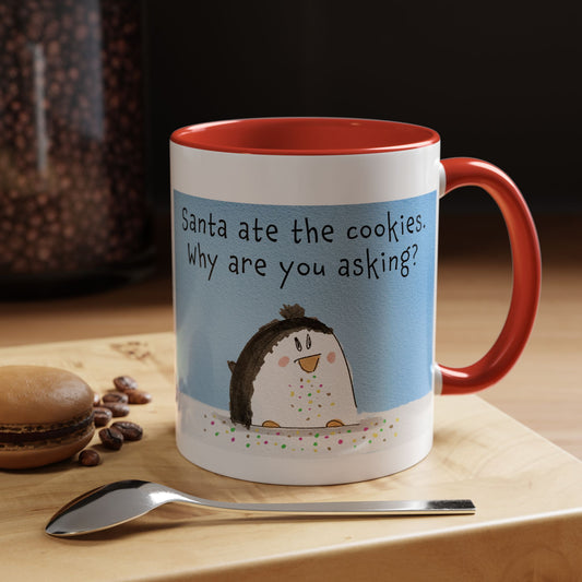 Christmas Holiday Season Coffee Mug With A Funny Penguin and Santa's cookies 11 oz and 15 oz