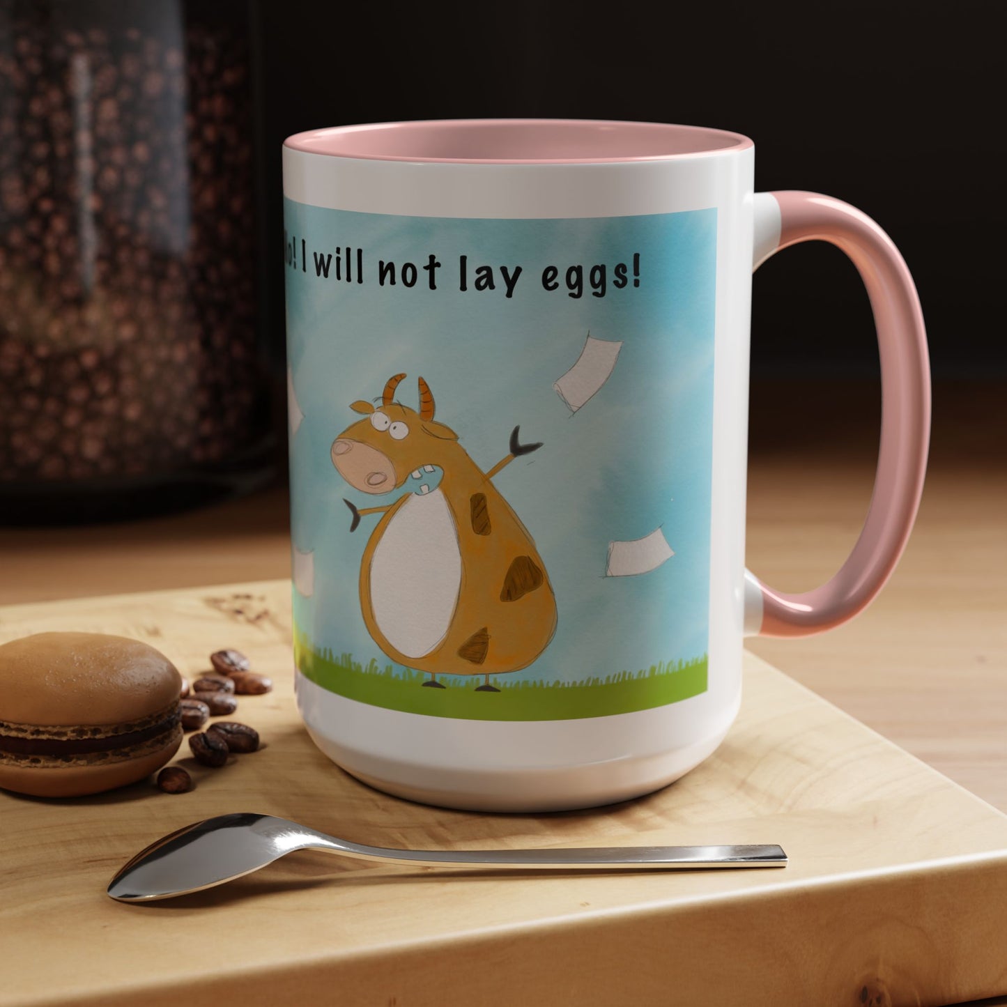 Funny Cow Laying Eggs Accent Coffee Mug 11oz and 15oz
