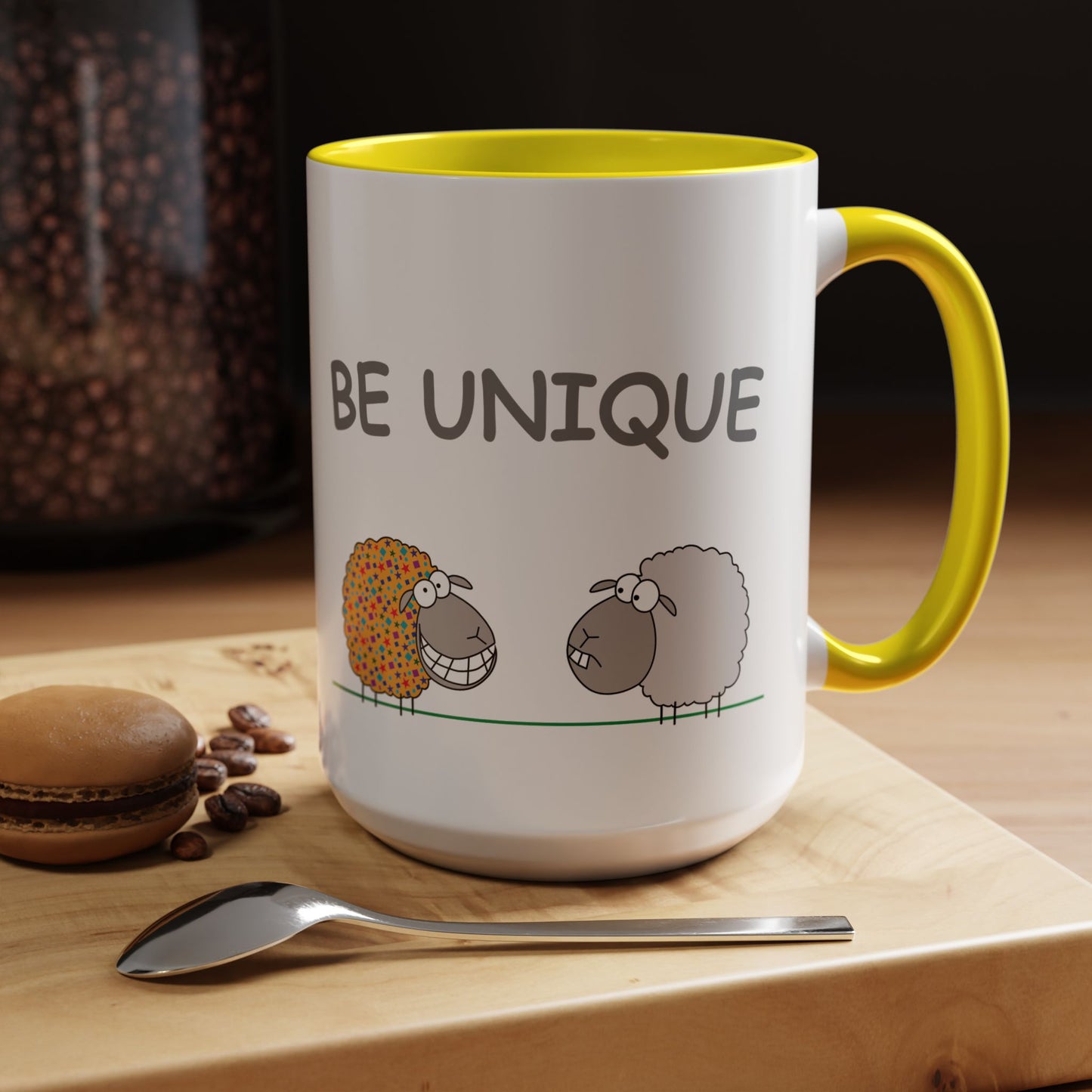 Mug With Cute Sheep Art And Be Unique Optimistic Message For Positive Children Two-Tone Mug 11-15oz