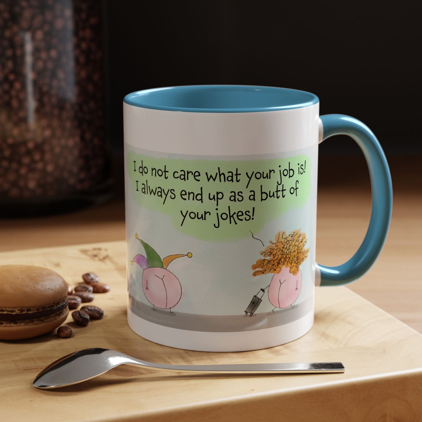 Butt Joke Pun With A Clown And His Wife  Accent Coffee Mug (11, 15oz)