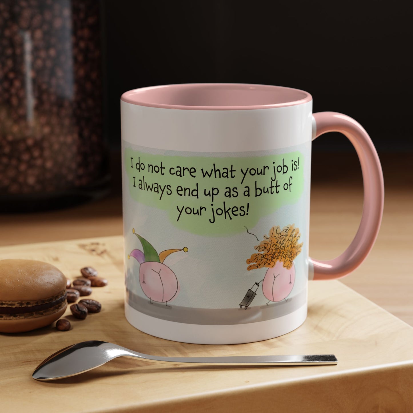 Butt Joke Pun With A Clown And His Wife  Accent Coffee Mug (11, 15oz)