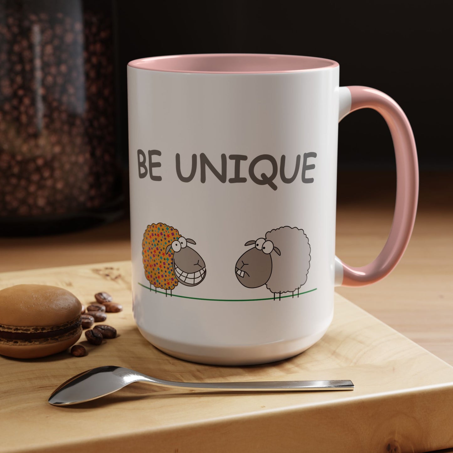 Mug With Cute Sheep Art And Be Unique Optimistic Message For Positive Children Two-Tone Mug 11-15oz