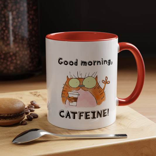 Cat Lovers Pun With A Funny Orange Feline Drinking Starbucks Coffee 11oz and 15oz Accented Mug