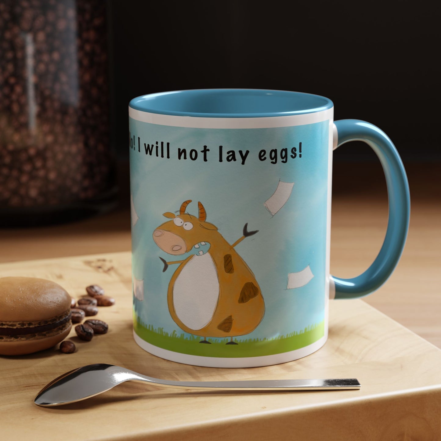 Funny Cow Laying Eggs Accent Coffee Mug 11oz and 15oz