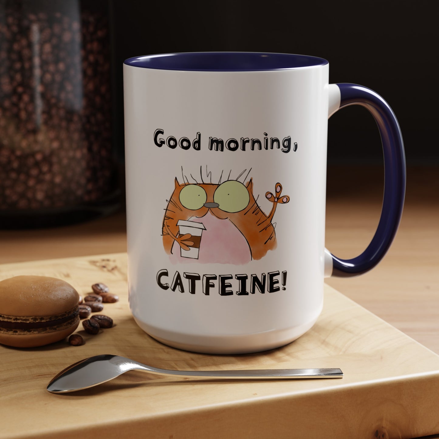 Cat Lovers Pun With A Funny Orange Feline Drinking Starbucks Coffee 11oz and 15oz Accented Mug