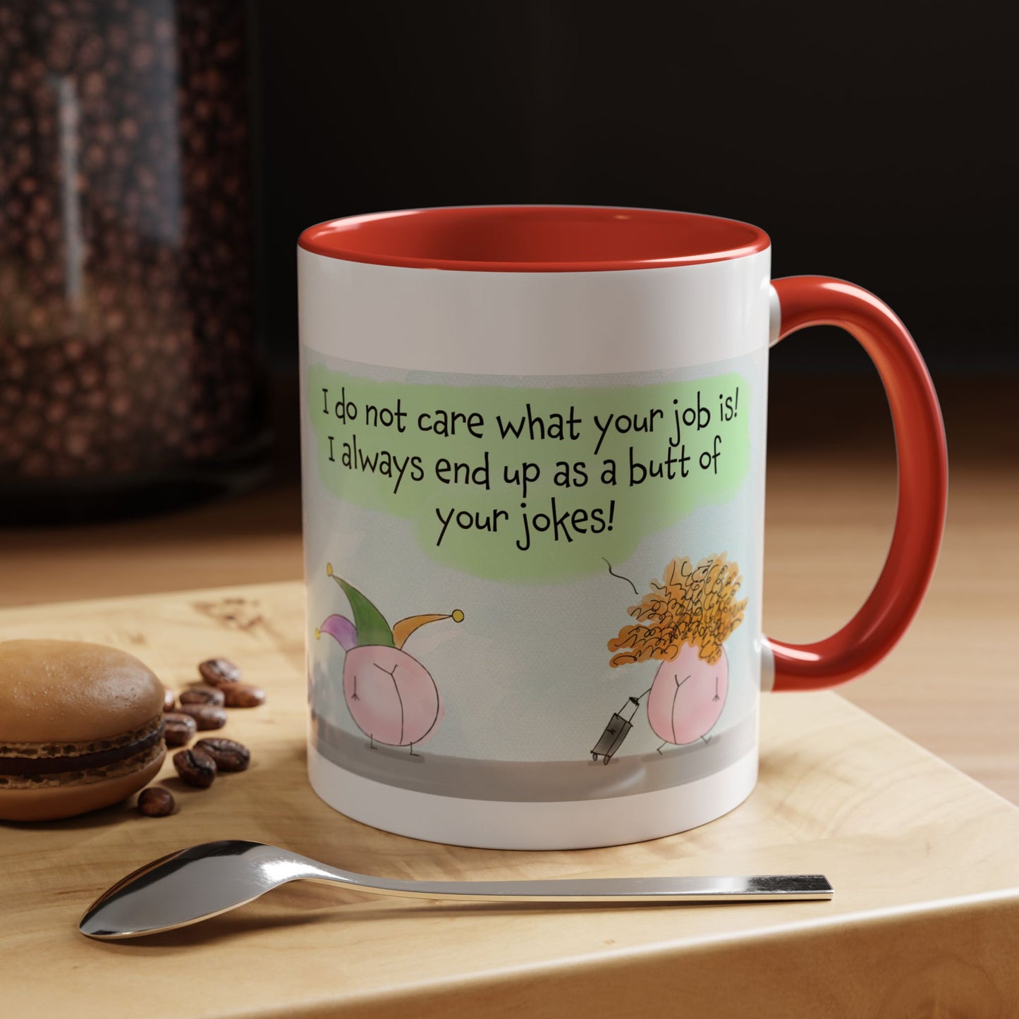 Butt Joke Pun With A Clown And His Wife  Accent Coffee Mug (11, 15oz)