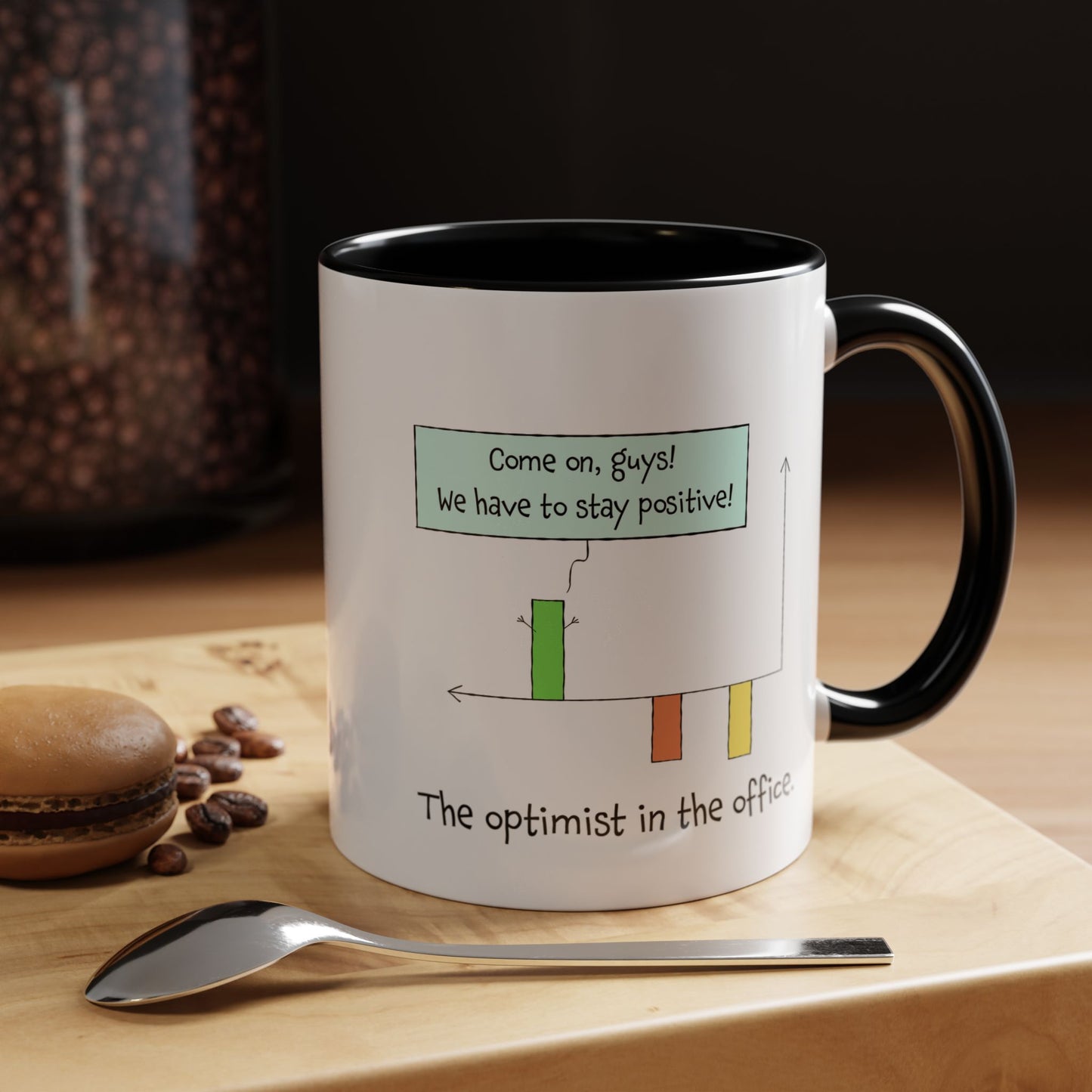 The Pun With The Optimist In The Office Accent Color Coffee Mug 11 and 15oz