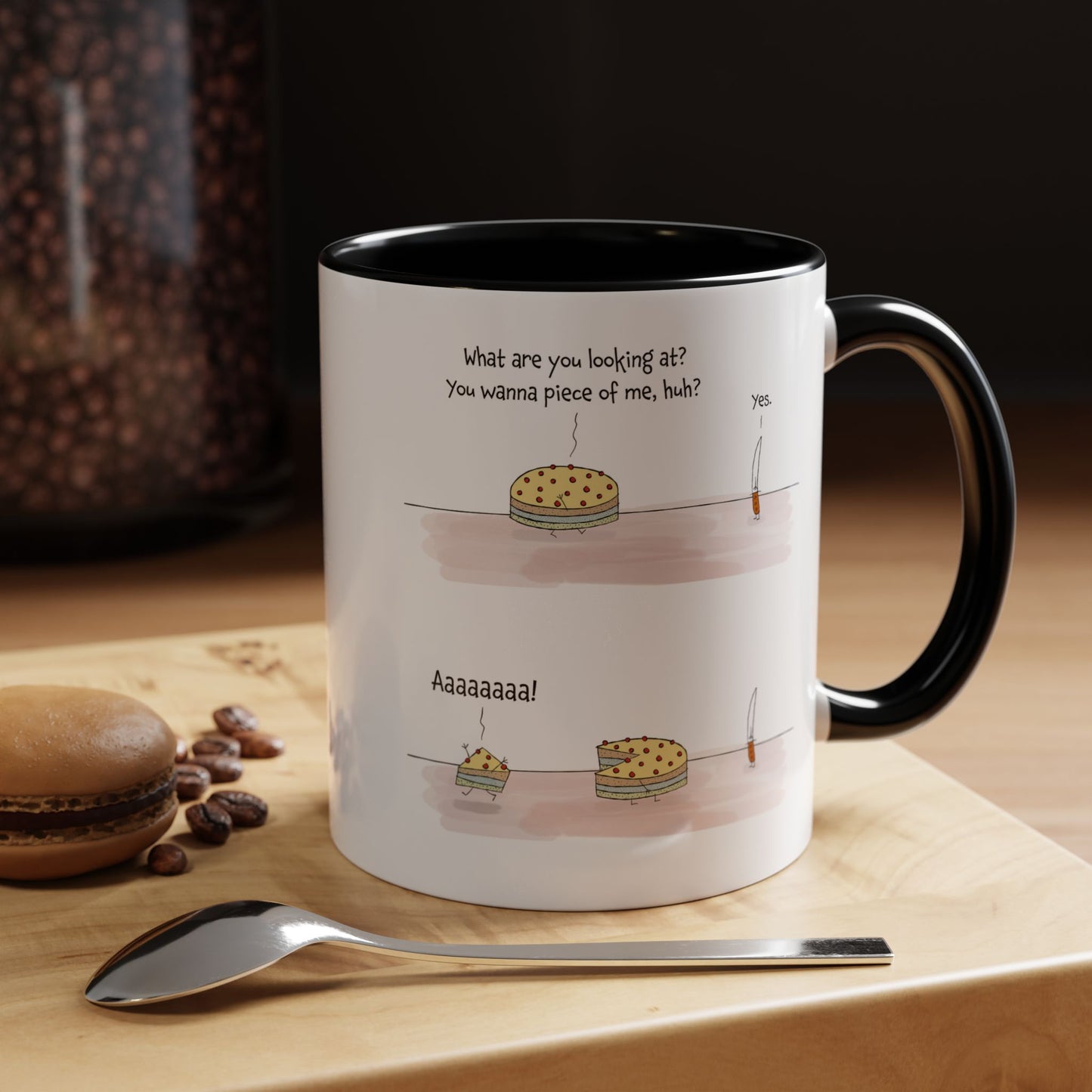Funny Pun with A Cake A Knife And The Piece Of Cake Accent Coffee Mug 11oz