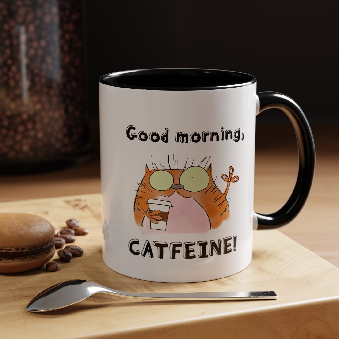 Cat Lovers Pun With A Funny Orange Feline Drinking Starbucks Coffee 11oz and 15oz Accented Mug