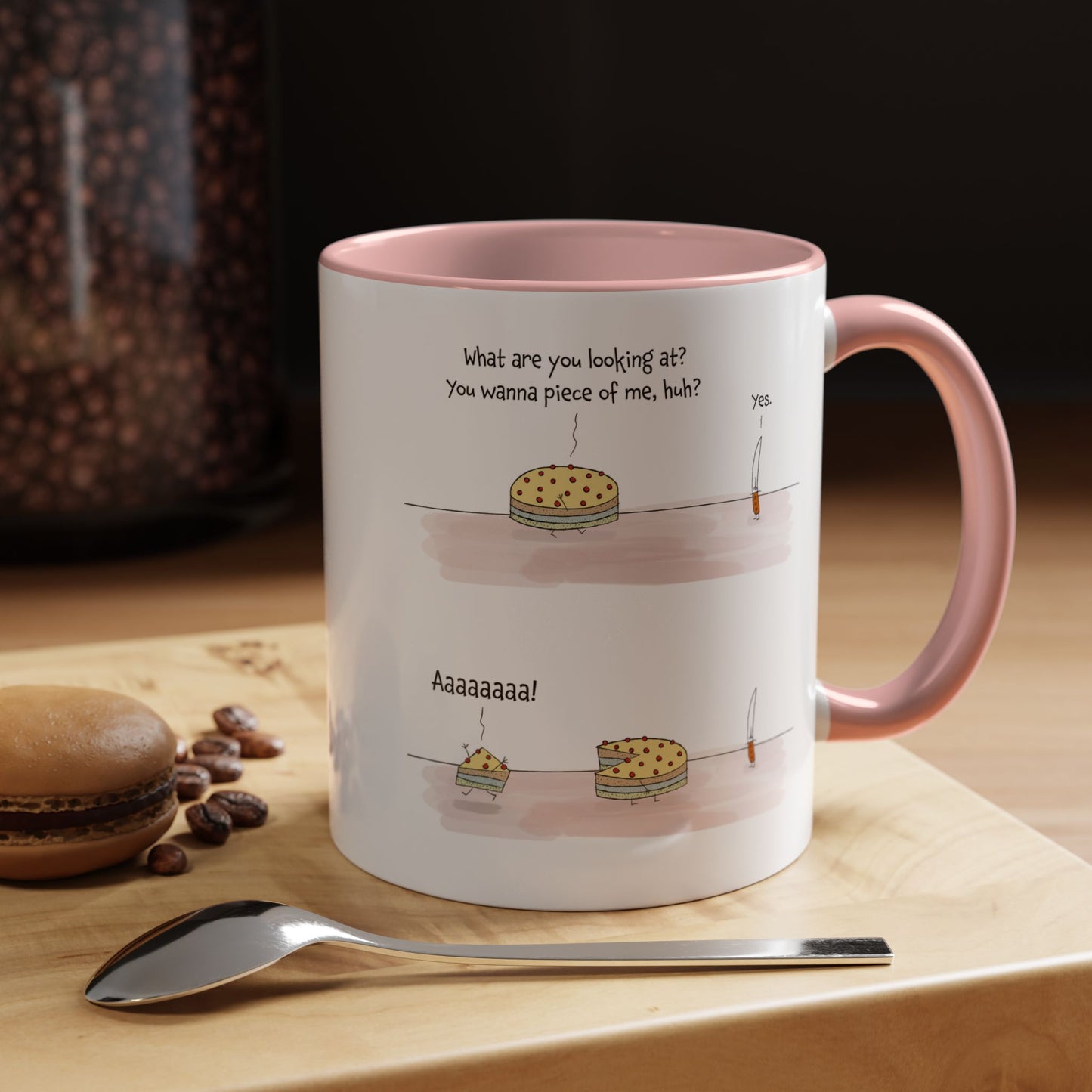 Funny Pun with A Cake A Knife And The Piece Of Cake Accent Coffee Mug 11oz
