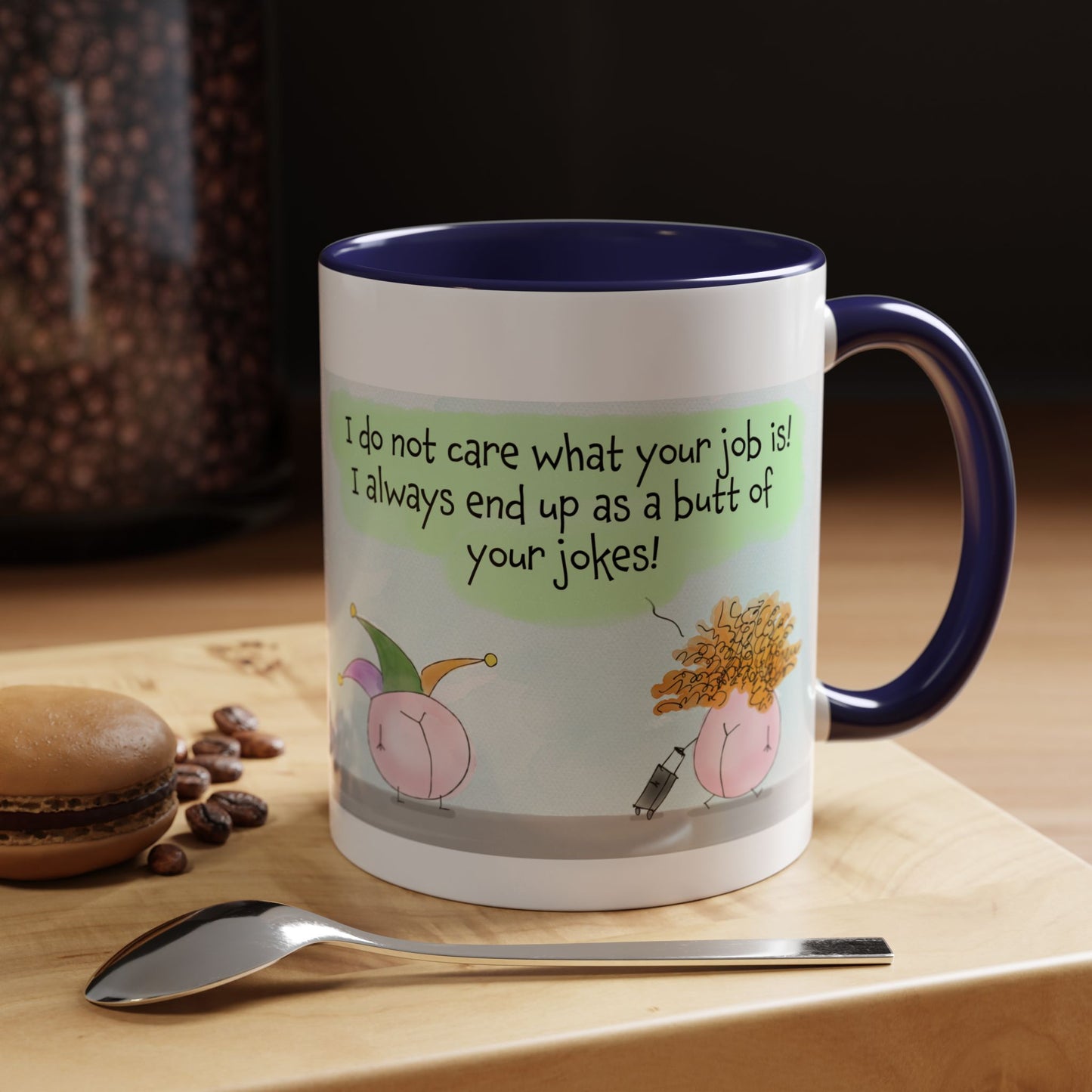 Butt Joke Pun With A Clown And His Wife  Accent Coffee Mug (11, 15oz)