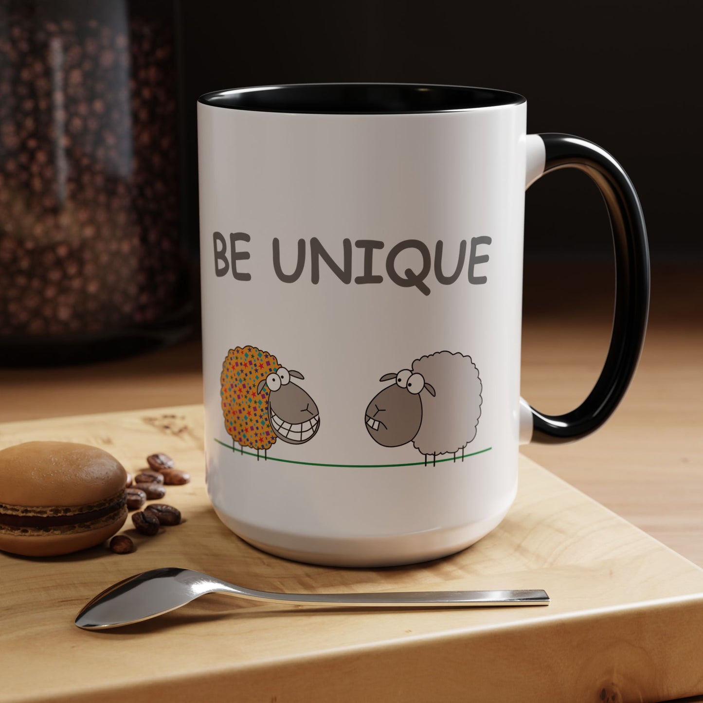 Mug With Cute Sheep Art And Be Unique Optimistic Message For Positive Children Two-Tone Mug 11-15oz