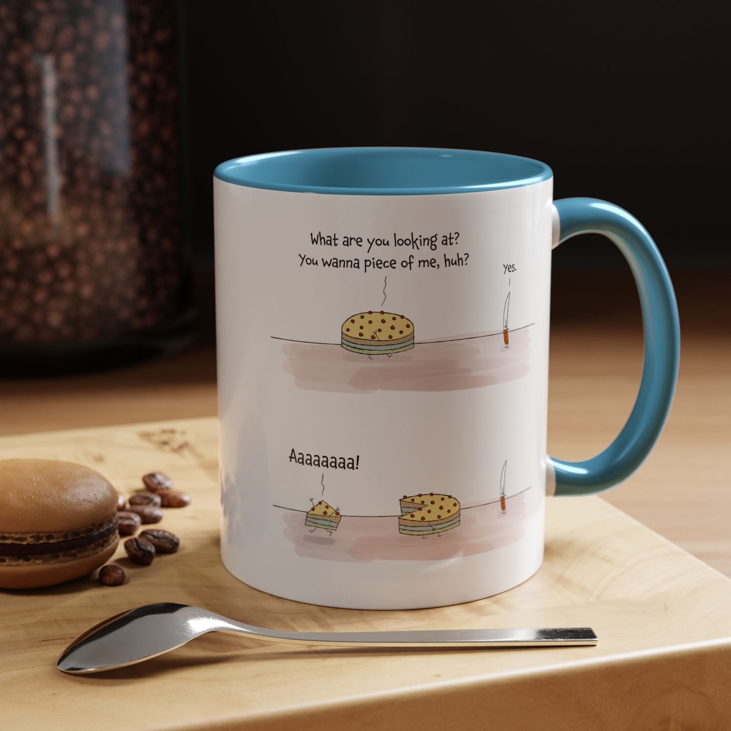 Funny Pun with A Cake A Knife And The Piece Of Cake Accent Coffee Mug 11oz