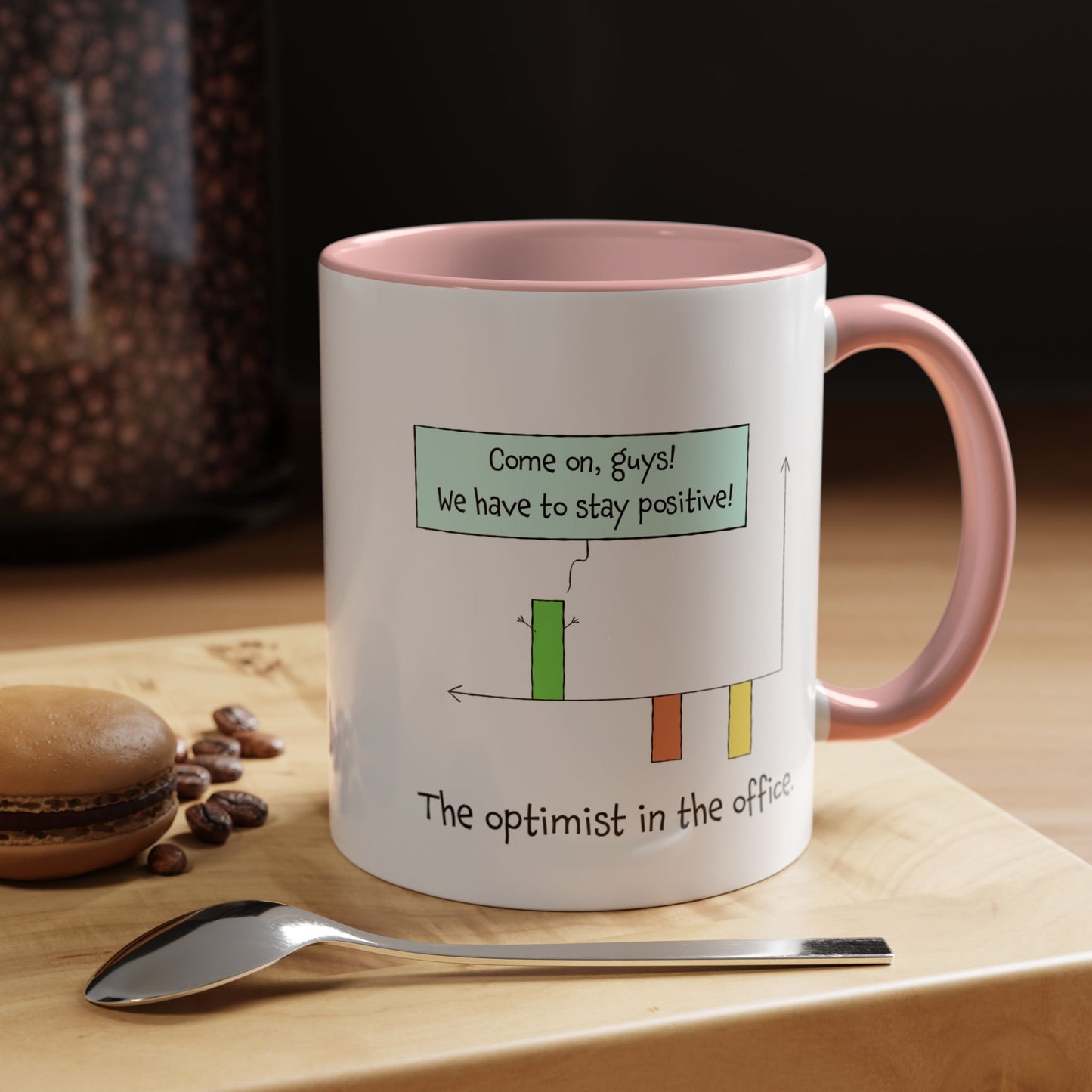 The Pun With The Optimist In The Office Accent Color Coffee Mug 11 and 15oz