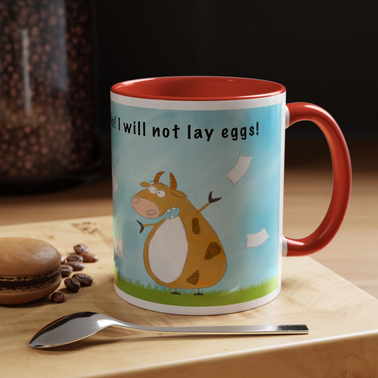 Funny Cow Laying Eggs Accent Coffee Mug 11oz and 15oz
